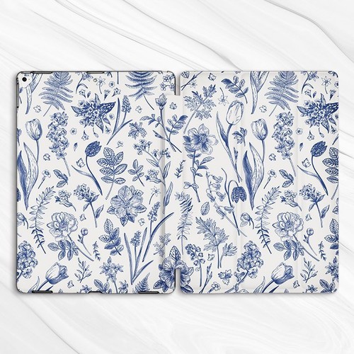 White Blue Botanical Flowers Case For iPad 10.2 Air 3 4 5 Pro 9.7 11 12.9 Mini - Picture 4 of 6