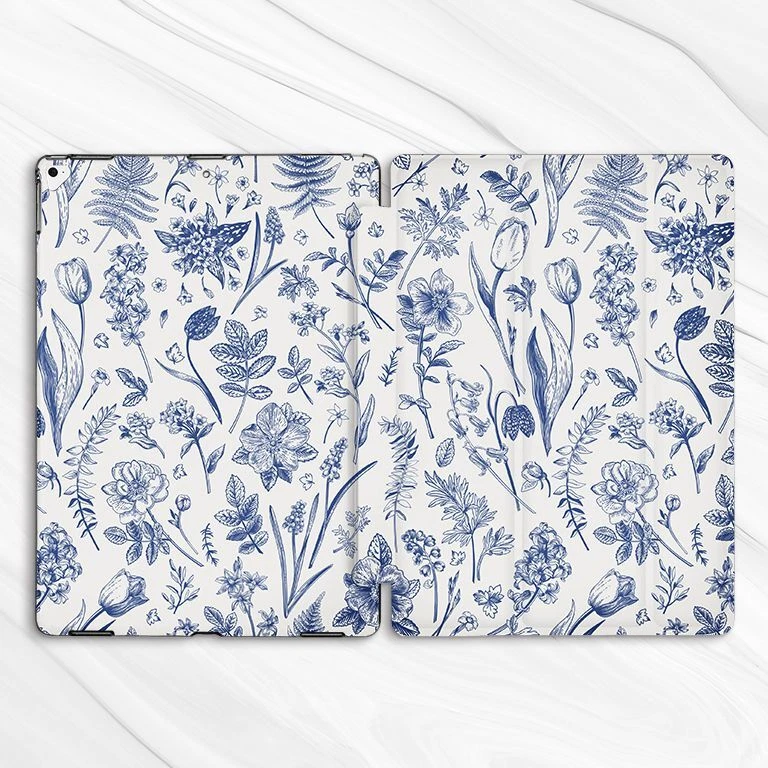 White Blue Botanical Flowers Case For iPad 10.2 Air 3 4 5 Pro 9.7 11 12.9 Mini - Image 4 of 4