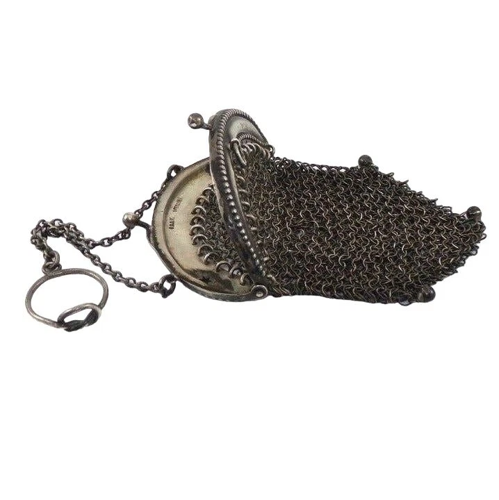 Colar antigo vintage de prata esterlina bolsa de moedas Chatelaine - Imagem 3 de 4