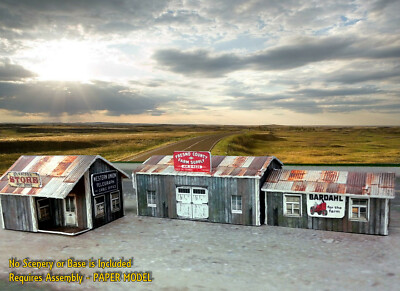 N Scale Buildings Kit - (3) Weathered Effect Sheds - Coverstock Model Kit SK2