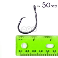 50pcs Size 8/0 Fishing 4x Strong circle hook offset black nickel Bulk Pack #8/0