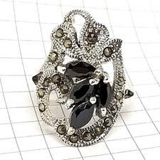 SIZE 6,7,8 Radiant Midnight BLACK CZ STONES RING Marcasite 925 STERLING SILVER