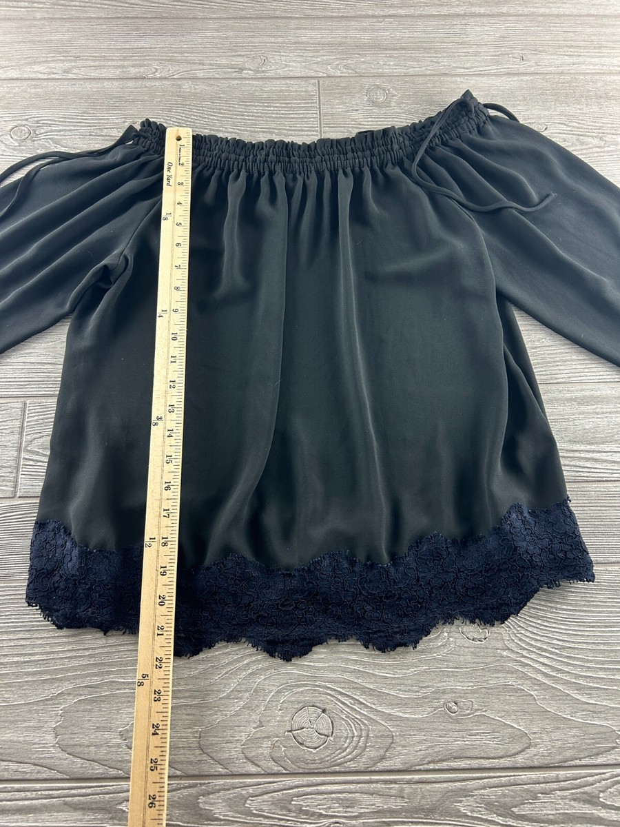 Loft Black Dark Blue Lace Trim Off The Shoulder Top Women's Size