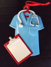 Personalized Nurse Scrubs Blue Christmas Tree Ornament Holiday Gift