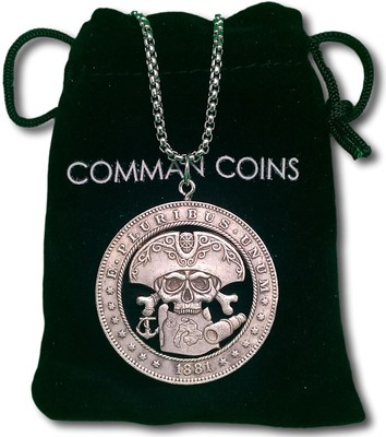 Hobo Cut Coin Necklace Skull Pirate Treasure Map Skeleton US Art Dollar Jewelry