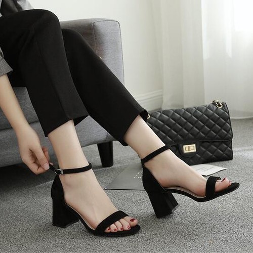 Smirnova black square heel summer new shoes woman buckle casual sandals women genuine leather 