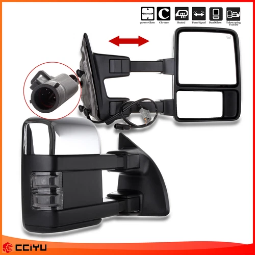 Tow Mirrors Power Heated Signal Light Chrome Pair For 99-07 Ford Super Duty