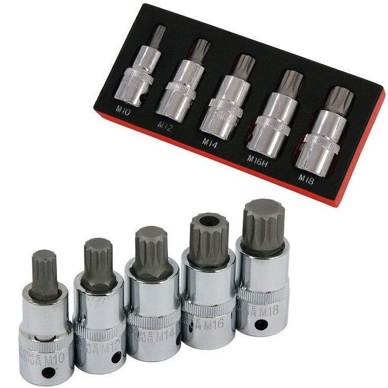 5pc SPLINE BIT SOCKET SET M10 M12 M14 M16 M18 1/2"" Drive in EVA Foam by Neilsen