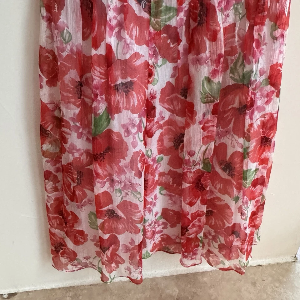 Correa de espagueti de seda con estampado floral amapola roja Muse ajuste acampanado para mujer talla 2 Foto 4 de 4
