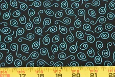 By 1/2 Yd, Blue Squiggles on Black Quilt Cotton, Blank Quilting, P6413