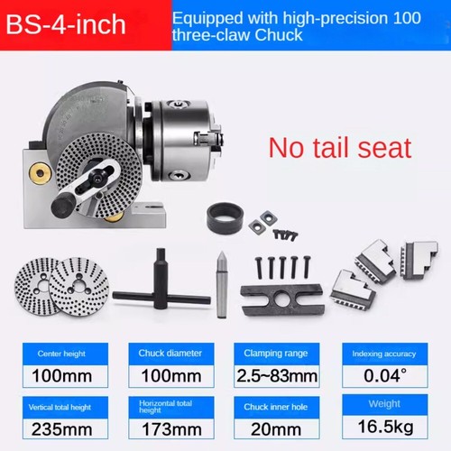 4 Inch Dividing Head 3 Jaw Chuck Precision Semi Universal Dividing Head Milling - Foto 9 di 10