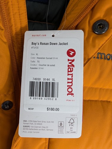 NWT Marmot New Ronan Down Jacket Orange - Kids, XL Hawaiian Sunset - Picture 4 of 21