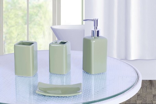 NEW 4PC BATHROOM SET BATH CERAMIC ACCESSORIES SOLID COLORS LUXURY DESIGN DECOR - Picture 15 of 18
