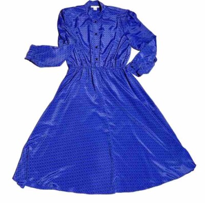 Vintage Hana Sung Purple Blue Blouson Long Sleeve Midi Dress Size 16 XL |  eBay