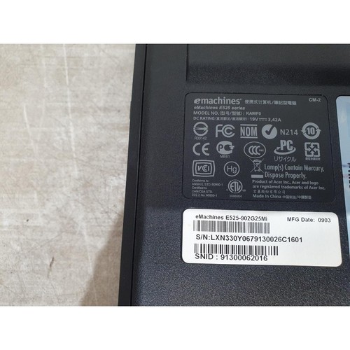 Emachines E525 KAWF0 Laptop Black 15.6" LCD Display Windows Vista - For Parts - Picture 15 of 17