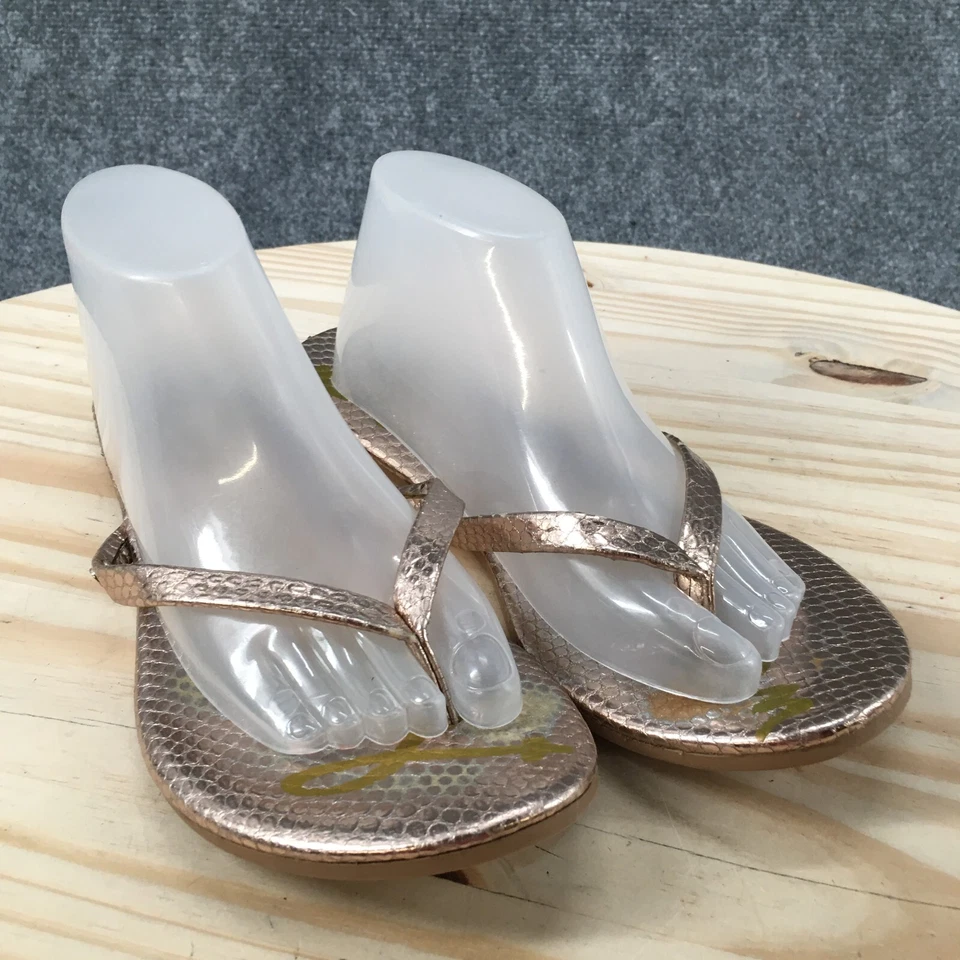 Sandalia Sam Edelman para mujer 5,5 dorada piel de serpiente tanga punta abierta sin cordones informal Foto 3 de 4