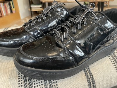 RARE A Bathing Ape BAPE Sta Low Black Patent Leather Shoes Sneakers Size 10  | eBay
