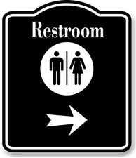 Restroom Men Women Right Arrow BLACK Aluminum Composite Sign