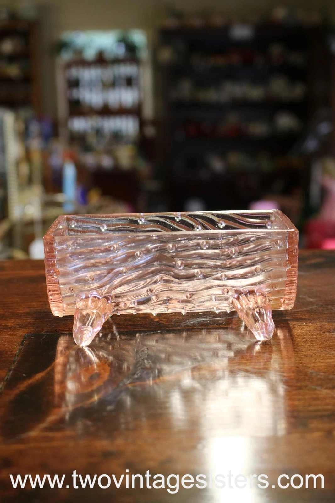 Fenton Dugan Northwood Pink Glass Log Butter Dish