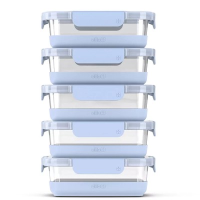 Ello 10pc Glass Meal Prep Food Storage Container Set Blue: BPA-Free, Microwave 