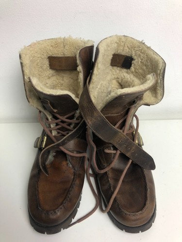 Ralph Lauren Zacha Leather Shearling Upper Boots Brown Fur Lined Buckle size 9B - Picture 21 of 23