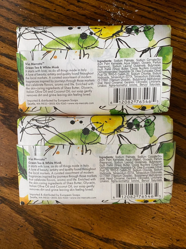 LOTE DE 2 Via Mercato Nº 2 jabones en barra de té verde y almizcle blanco de 7 OZ cada uno Foto 4 de 4