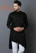 Mens Kurta Indian Mens Solid Shirt Kurta Cotton Tunic Top Shirt Plus Size