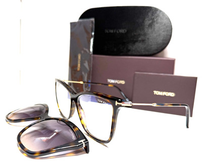 TOM FORD TF5824-B 052 HAVANA/CLIP-ON W/BLUE GRADIENT LENSES EYE-SUNGLASSES 56-14