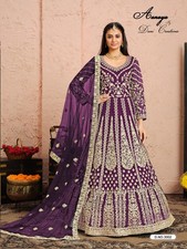 Purple Net Designer Embroidered Anarkali Gown with Sequence  Stone Work  Recep