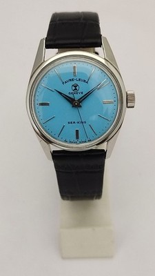 Vintage Favre Leuba Geneva Sea-king Winding Mens Swiss Dial sky blue 61093