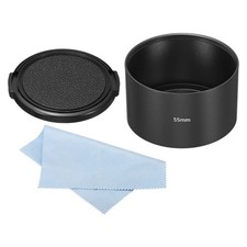 55mm Lens Hood, Long Focus Frosted Surface Hood with Cap and Cleaning Cloth