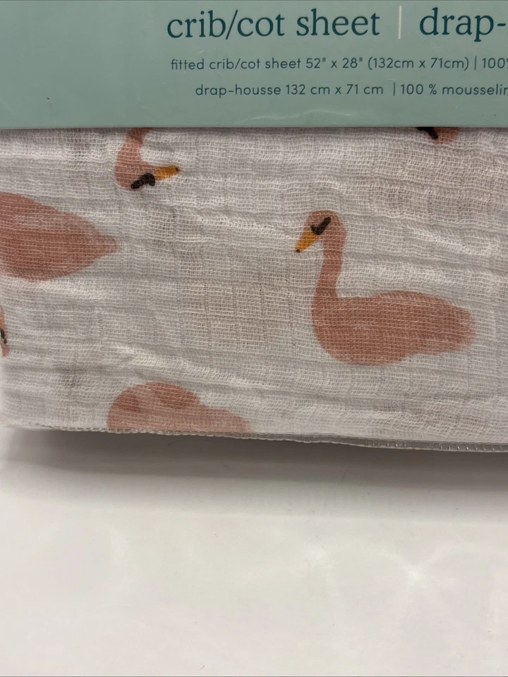 aden + anais Essentials Briar Rose Pink Swan Crib Sheet Cotton Muslin - Image 2 of 4