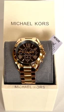 Michael Kors MK5739 Bradshaw Gold Black Dial Chronograph Watch BNWT GiftBox $275