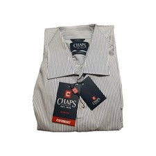 NEW Chaps Performance Men's MEDIUM White/Blue Dress Shirt Slim Fit Stretch 