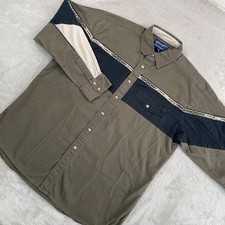Wrangler Aztec Pearl Snap Shirt Men Large Olive Multi Western Cowboy Work Wear