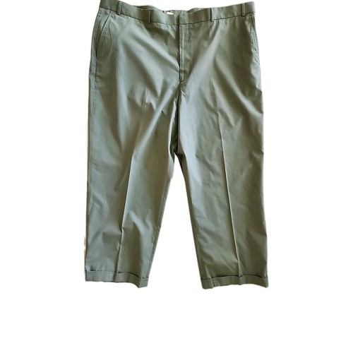 Lands' End Cotton Blend Plain Front Chino Trousers Pants Cuffs Green/Sage 46x27