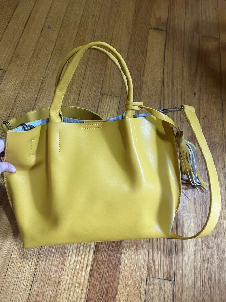 COLAB Leather Tassel MUSTARD YELLOW Handbag with Removable Inner Pouch - Image 2 of 4