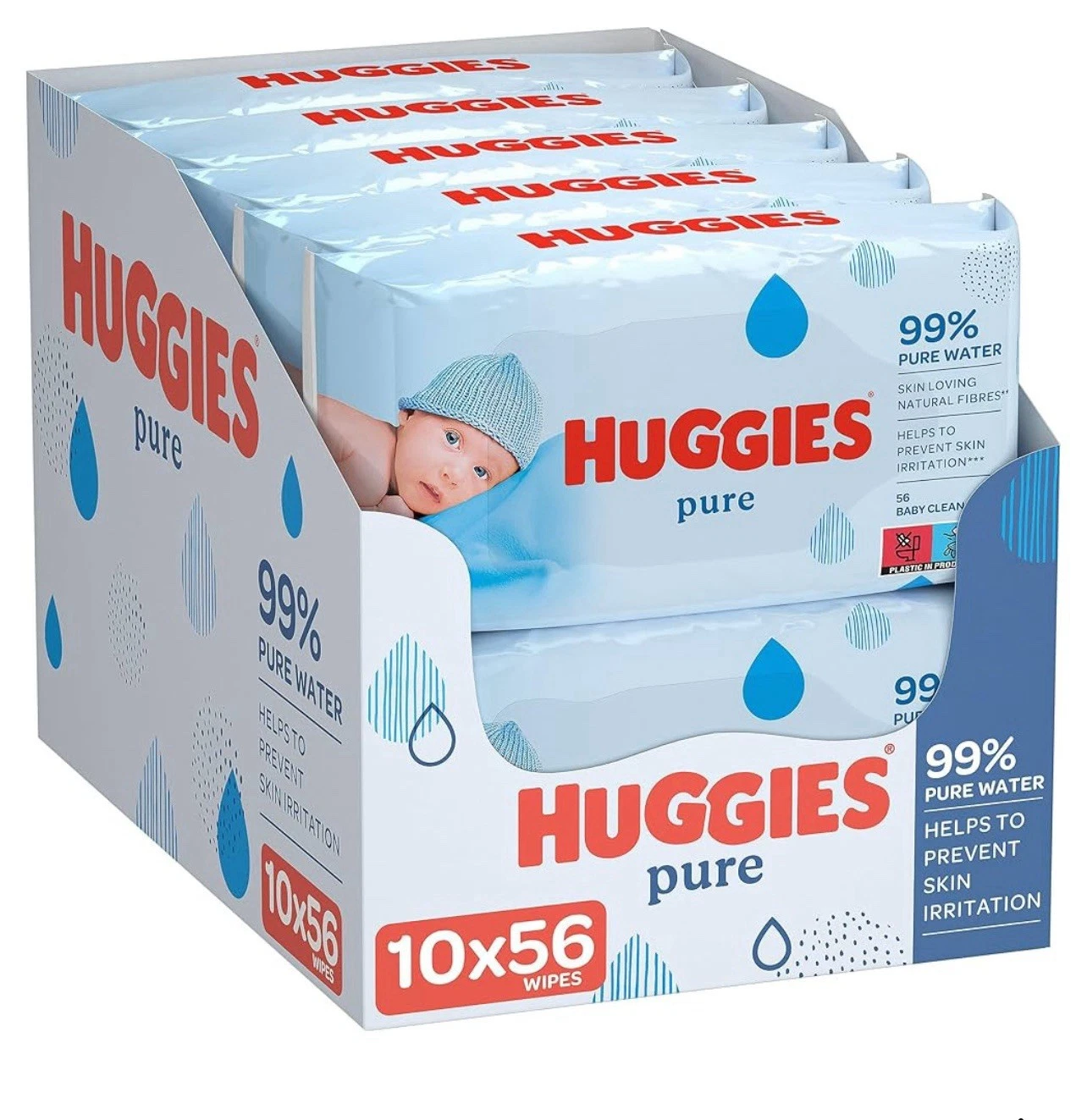 Huggies Pure-Baby Wipes 10 Packs Total 560 Wipes Fragrance free