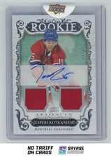 2018-19 Upper Deck Artifacts Rookie Auto Dual Jerseys Jesperi Kotkaniemi /49