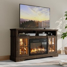 Fireplace TV Stand Farmhouse with Barn Door Console Table