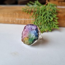 Rainbow Solar Quartz Gemstone Ring 925 Sterling Silver Wedding Gift Ring PG6476