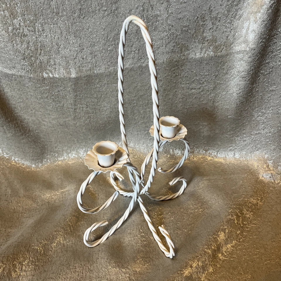 Candelabro vintage interior hogar cuerda trenzada hierro blanco 2 brazos 1970-1999  Foto 3 de 4