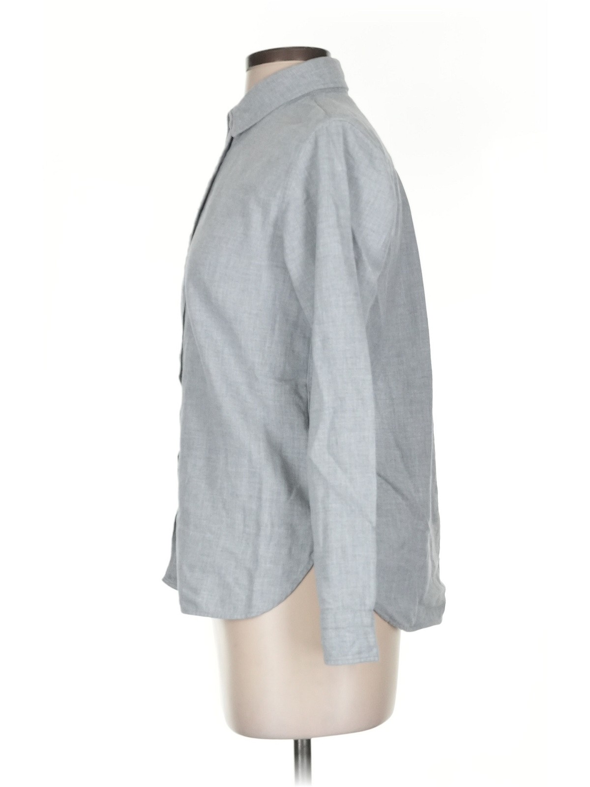 Uniqlo Women Gray Long Sleeve Button-Down Shirt S thumbnail 4