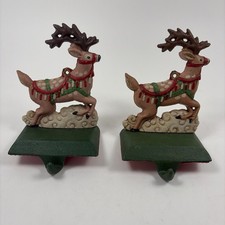 Vintage Midwest Cannon Falls SANTA'S REINDEER Cast Iron Stocking Holder-Set of 2
