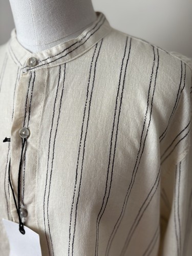 Pull&Bear Men’s Linen Cotton Mix Striped Grandad Collar Shirt NWT Med - Picture 2 of 9