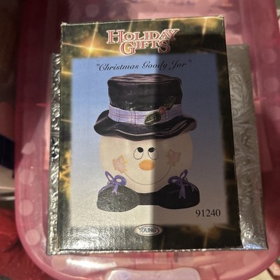 Vintage Candy Dish, Young's Christmas, Winter Snowman Jar, Retro Holiday Decor
