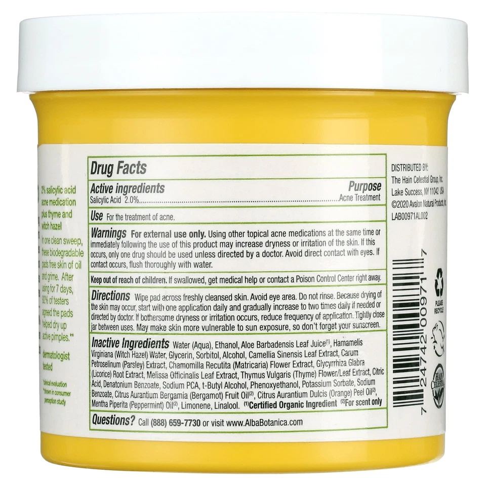 Almohadillas anti-espinillas Alba Botanica Acnedote con 2% de ácido salicílico, 60 unidades Foto 2 de 4