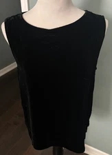 Eileen Fisher Washable Velvet Boat Neck Sleeveless Shell Top In Black Size L NWT