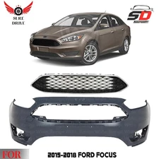 Front Bumper Cover Fascia & Grille Assembly Kit For 2015-2018 Ford Focus