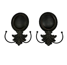 Pair Metal Wall Hooks Bronze Brown Farmhouse Decor Hat Hangers Oval Set Cottage